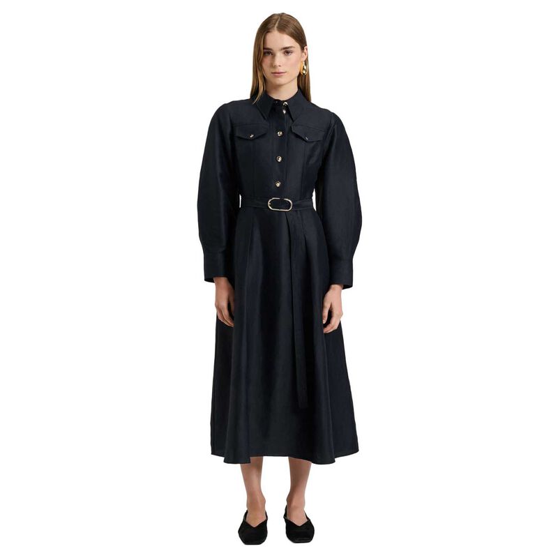 Veronika Maine Linen Viscose Blend Belted Midi Dress image number 4